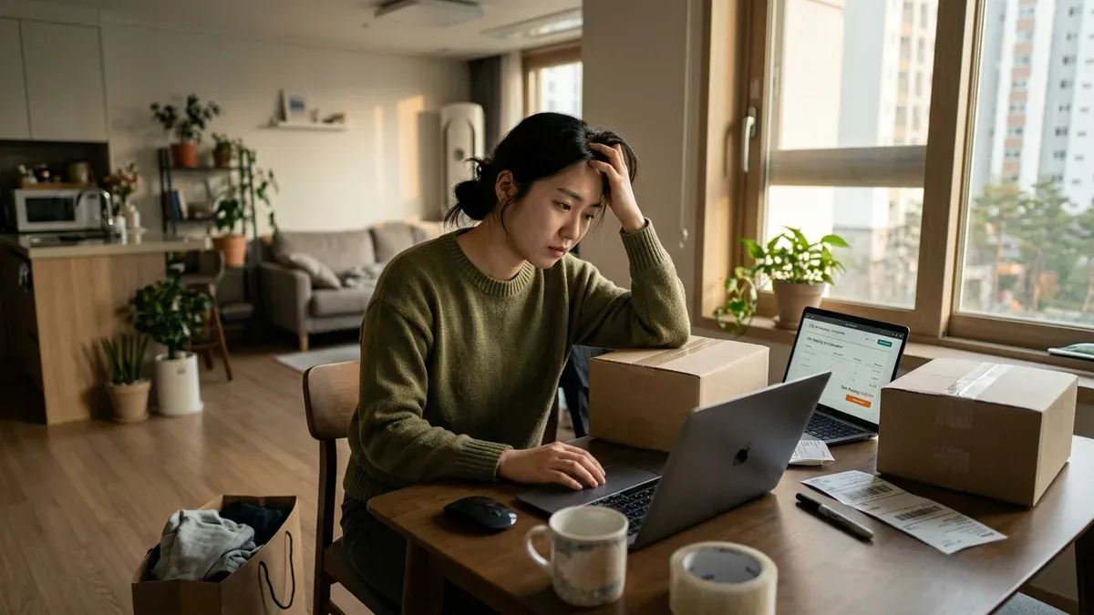 국제 반송비에 대해 고민하는 장면