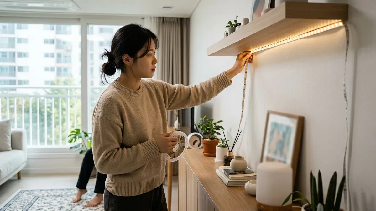 LED 스트립 설치하는 모습