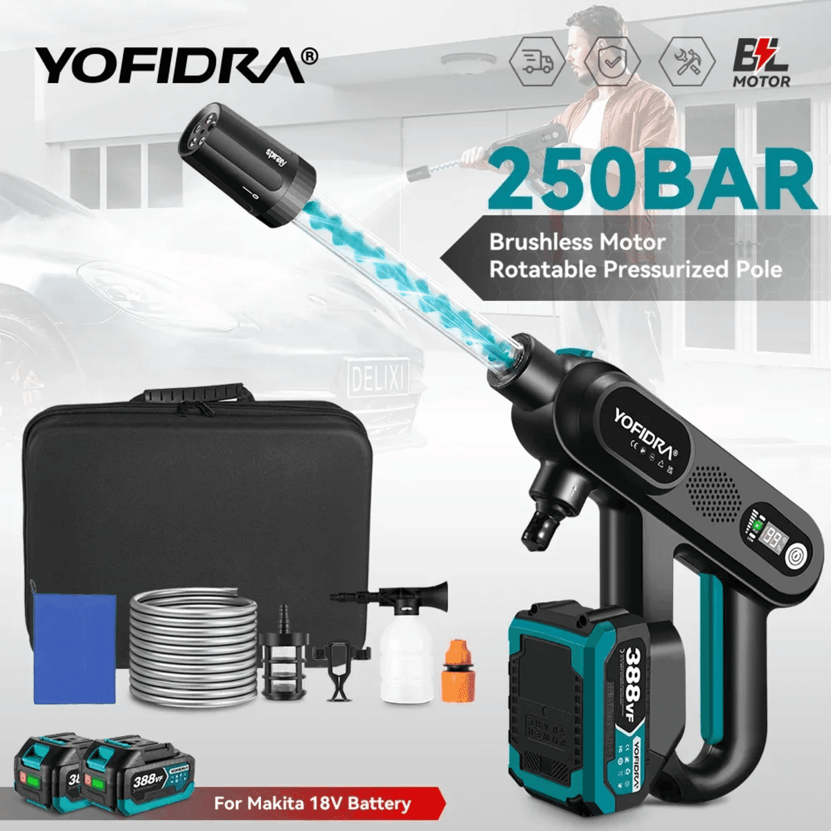 Yofidra 250bar 무선 고압 세척기