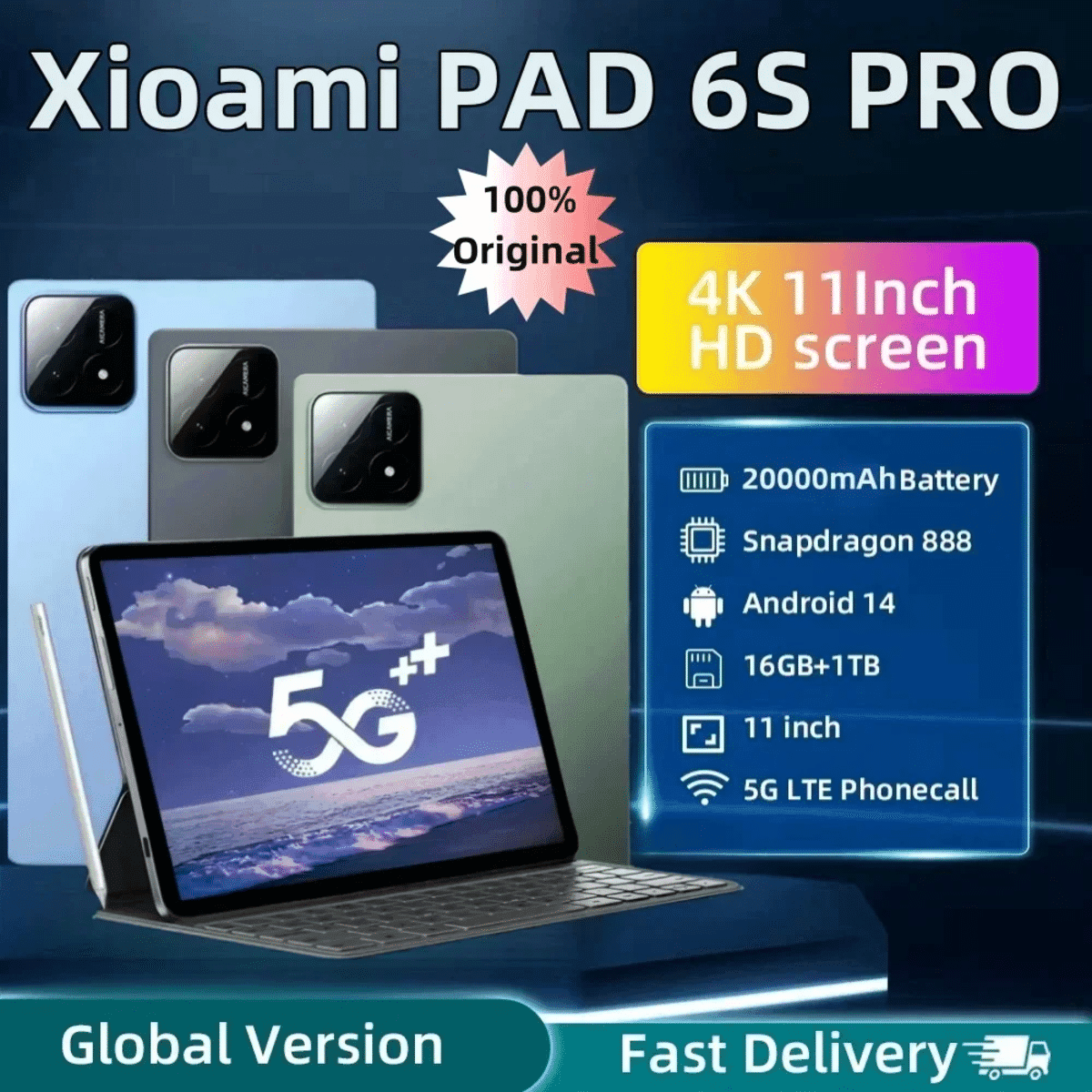 11인치 HD 4K 안드로이드 14, 5G 듀얼 SIM 지원