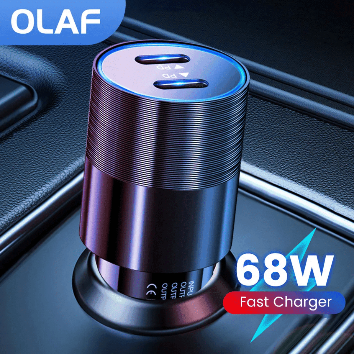68W 듀얼 USB 타입 C 차량용 충전기 – 고속 충전 메탈 어댑터, 아이폰 13/12 및 안드로이드 호환