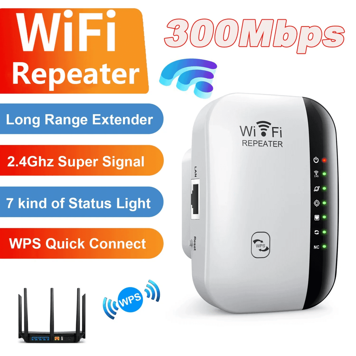 300Mbps 무선 WiFi 확장기 – 긴 거리 신호 증폭기